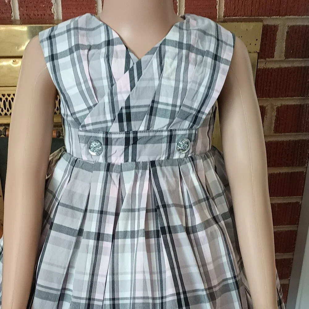 Gymboree Gray & Pink Plaid Dress 2T Fit & Flare Gray Tulle Crinoline Pleated Top